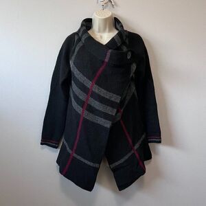 Elisabetta Collection Italy Wool Blend Plaid Waterfall Cardigan Sweater Size S